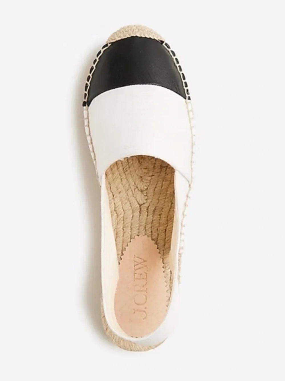 NEW J. Crew White Canvas Espadrilles with leather Black Toe Cap Size 9